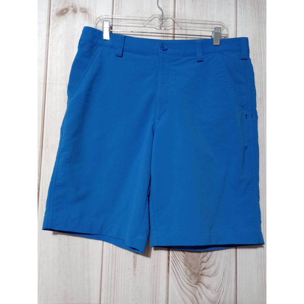 Under Armour Men Blue Performance Golf Short Size 34 Flat Front Athletic 10.5in